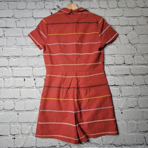 Francesca's Blue Rain Clay Red Multicolor Stripe Romper 100% Cotton Size S - Picture 7 of 11